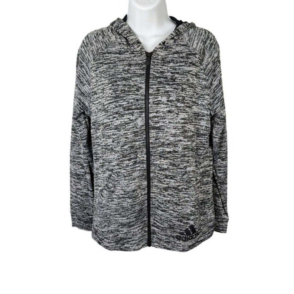 Adidas Womens Full Zip Hoodie Black White Space Dye Jacket Size M Mesh Lined‎